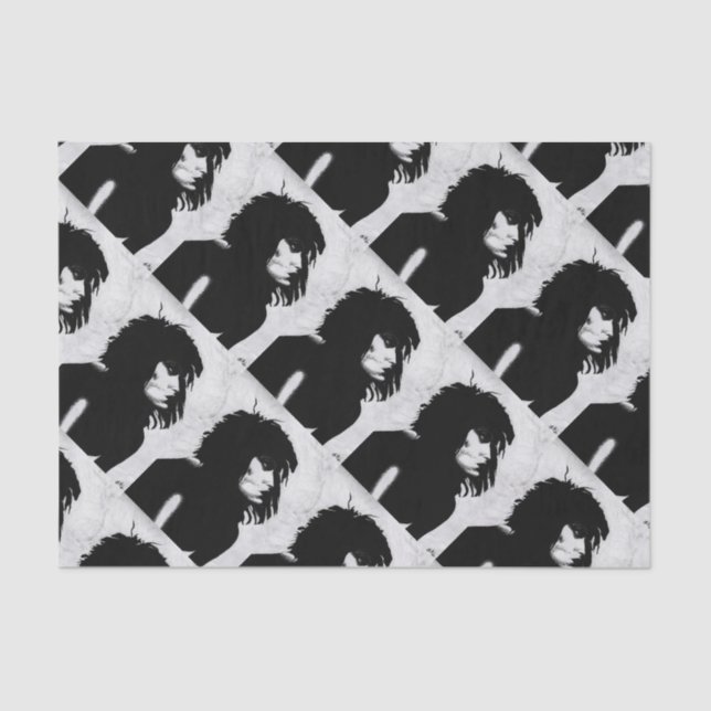 Goth Goddess Portrait Original Art Black White Tissue Paper (Front)