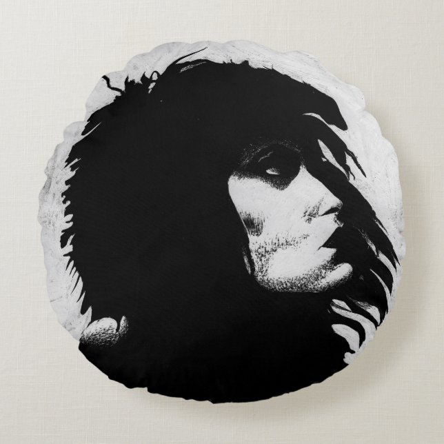 Goth Goddess Portrait Original Art Throw Round Cushion (Front)