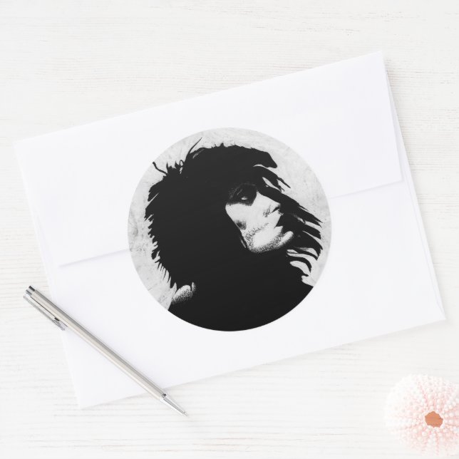Goth Goddess Woman Portrait Iconic Fashion Art Classic Round Sticker (Envelope)