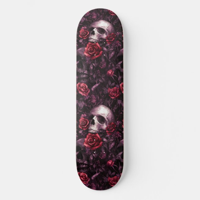 Goth Gothic Skull and Roses Macabre Skateboard (Front)