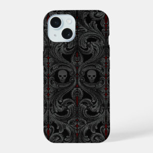 Goth Grey Ornament with Skull iPhone 15 Case