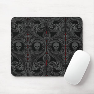 Goth Grey Ornament with Skull Mouse Pad