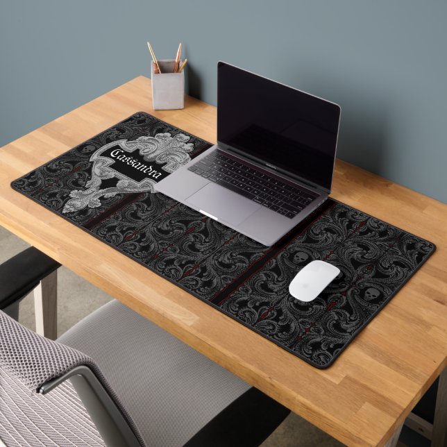 Goth Grey Ornament with Skull Personalised  Desk Mat (Office 2)