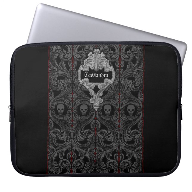 Goth Grey Ornament with Skull Personalised Laptop Sleeve (Front)