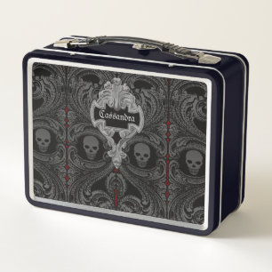 Goth Grey Ornament with Skull Personalised Metal Lunch Box