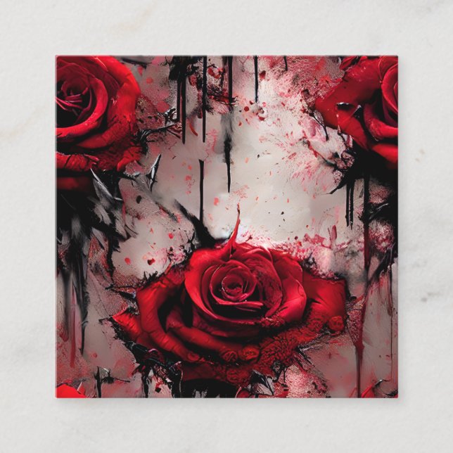 Goth Grunge Style Red Roses Digital Painting Plann Square Business Card (Front)