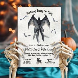 Goth Halloween Bat Black Bow Baby Shower Invitation