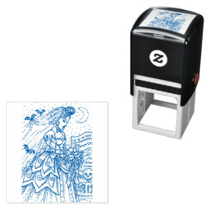 GOTH HALLOWEEN BRIDE, BAT VEIL, BOUQUET OF SKULLS SELF-INKING STAMP