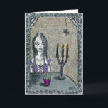 Goth Halloween Card<br><div class="desc">Goth Halloween girl in a haunted house.  I added a splash of colour to the cupcake in the original painting!</div>