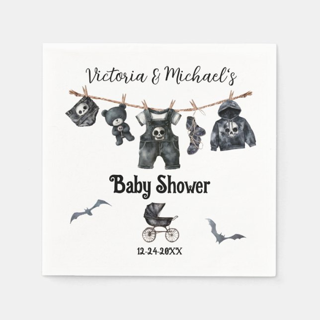 Goth Halloween Clothesline Baby Shower Napkin (Front)