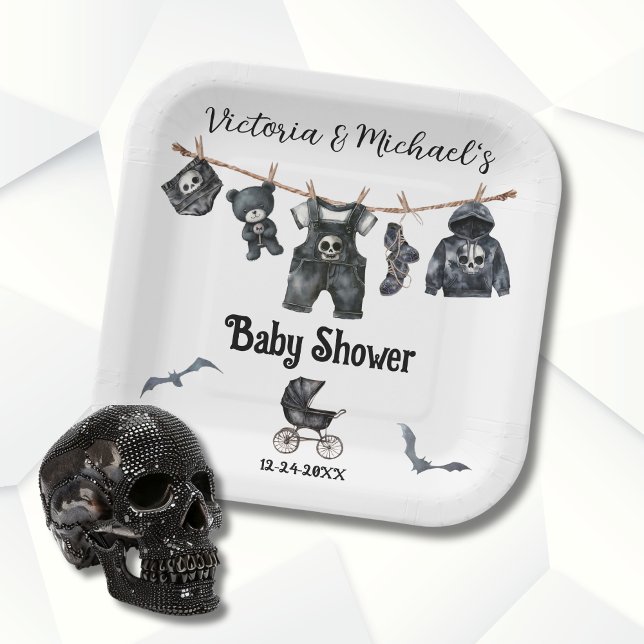 Goth Halloween Clothesline Baby Shower Paper Plate (Creator Uploaded)