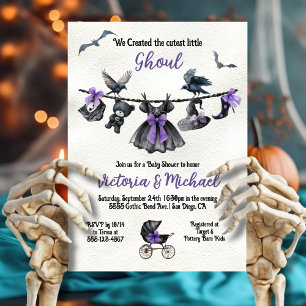 Goth Halloween Clothesline Girl Baby Shower Invitation