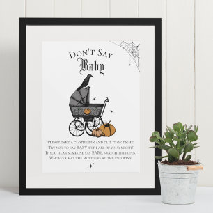 Goth Halloween Don't Say Baby White Shower Game Poster