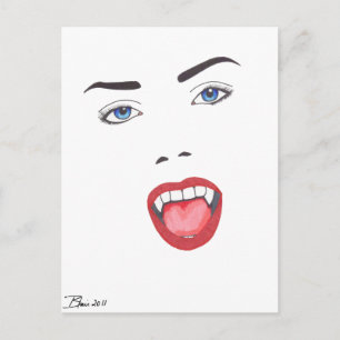 Goth Halloween Fangs Vampire Woman Face Postcard