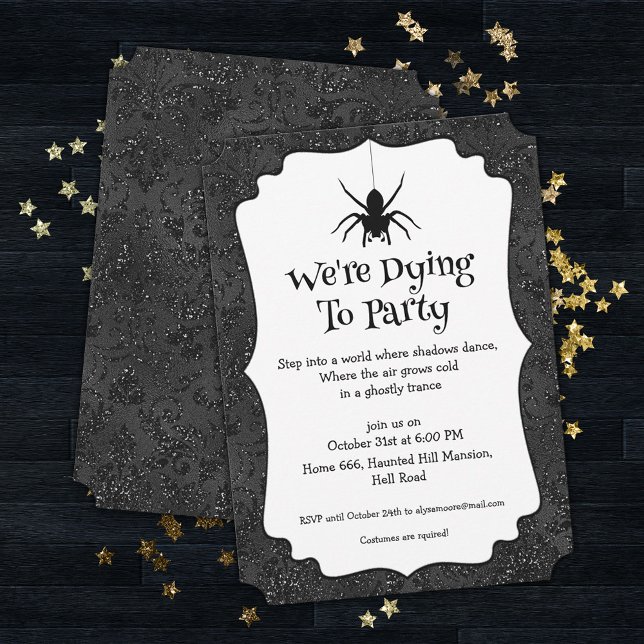 Goth Halloween Party Glossy Black Floral  Invitation (Creator Uploaded)