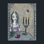 Goth Halloween Postcard<br><div class="desc">Goth Halloween girl in a haunted house.  I added a splash of colour to the cupcake in the original painting!</div>