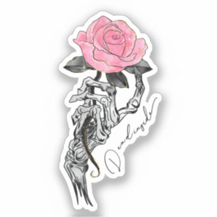 Goth Hand Skeleton With Pink Rose   Dead Inside