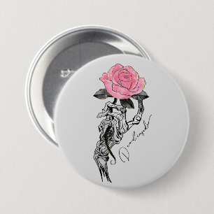 Goth Hand Skeleton With Pink Rose Dead Inside 7.5 Cm Round Badge