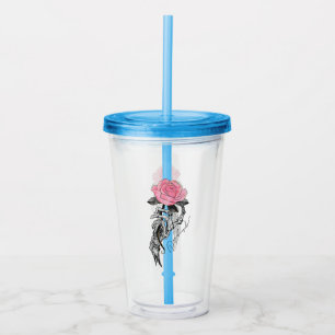 Goth Hand Skeleton With Pink Rose   Dead Inside Acrylic Tumbler