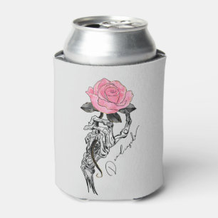 Goth Hand Skeleton With Pink Rose Dead Inside Can Cooler