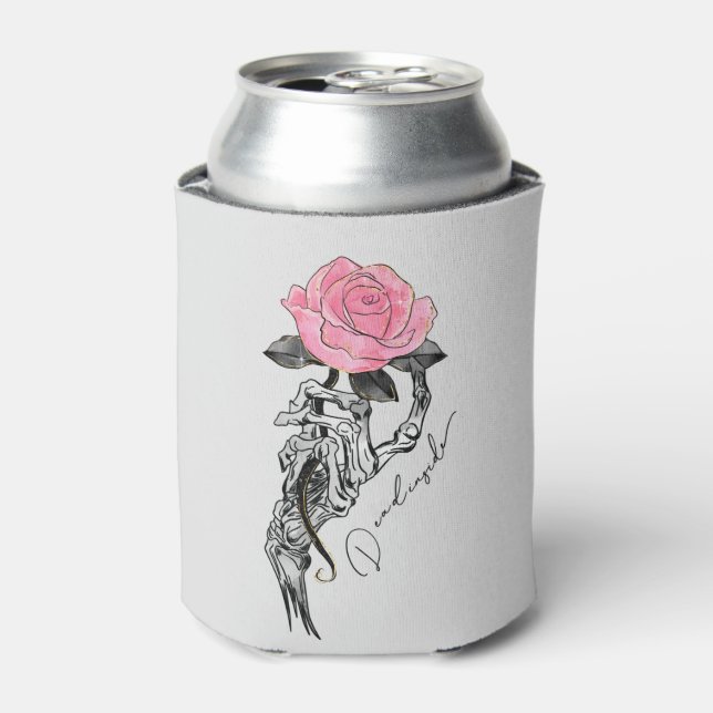 Goth Hand Skeleton With Pink Rose | Dead Inside Can Cooler (Can Front)