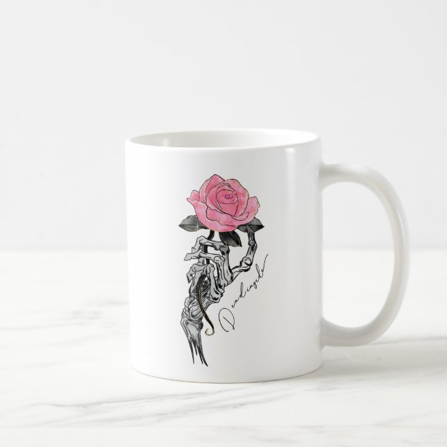 Goth Hand Skeleton With Pink Rose | Dead Inside Coffee Mug (Right)