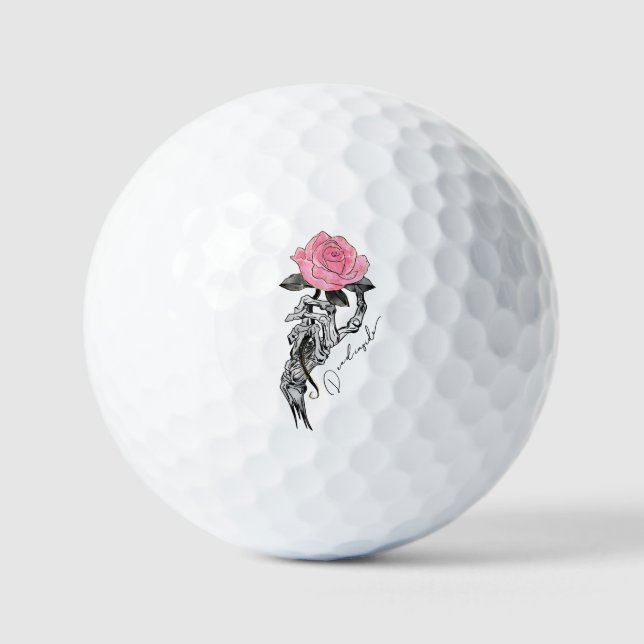 Goth Hand Skeleton With Pink Rose | Dead Inside Golf Balls (Front)