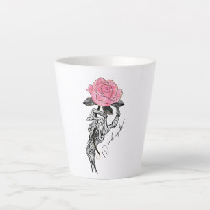 Goth Hand Skeleton With Pink Rose   Dead Inside Latte Mug