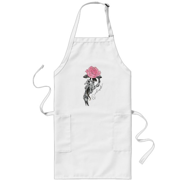 Goth Hand Skeleton With Pink Rose | Dead Inside Long Apron (Front)