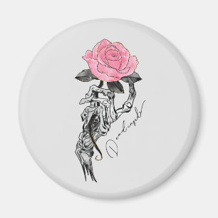 Goth Hand Skeleton With Pink Rose   Dead Inside Magnet
