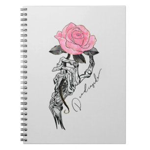 Goth Hand Skeleton With Pink Rose Dead Inside Notebook