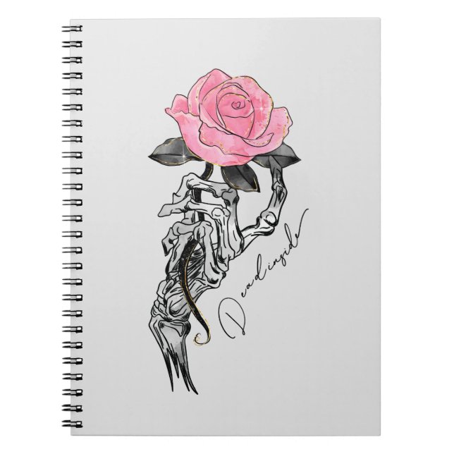 Goth Hand Skeleton With Pink Rose | Dead Inside Notebook (Front)