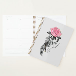 Goth Hand Skeleton With Pink Rose   Dead Inside Planner