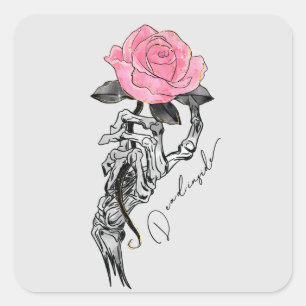 Goth Hand Skeleton With Pink Rose   Dead Inside Square Sticker
