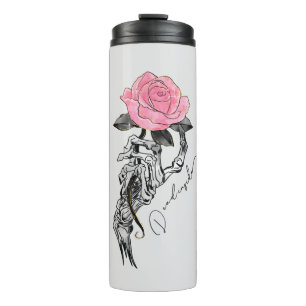 Goth Hand Skeleton With Pink Rose Dead Inside Thermal Tumbler