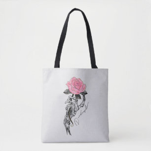 Goth Hand Skeleton With Pink Rose Dead Inside Tote Bag