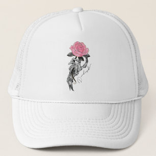 Goth Hand Skeleton With Pink Rose   Dead Inside Trucker Hat