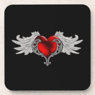 Goth Heart with Angel Wings Coaster