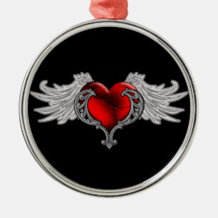 Goth Heart with Angel Wings Metal Tree Decoration