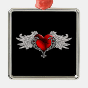 Goth Heart with Angel Wings Metal Tree Decoration