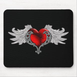 Goth Heart with Angel Wings Mouse Pad