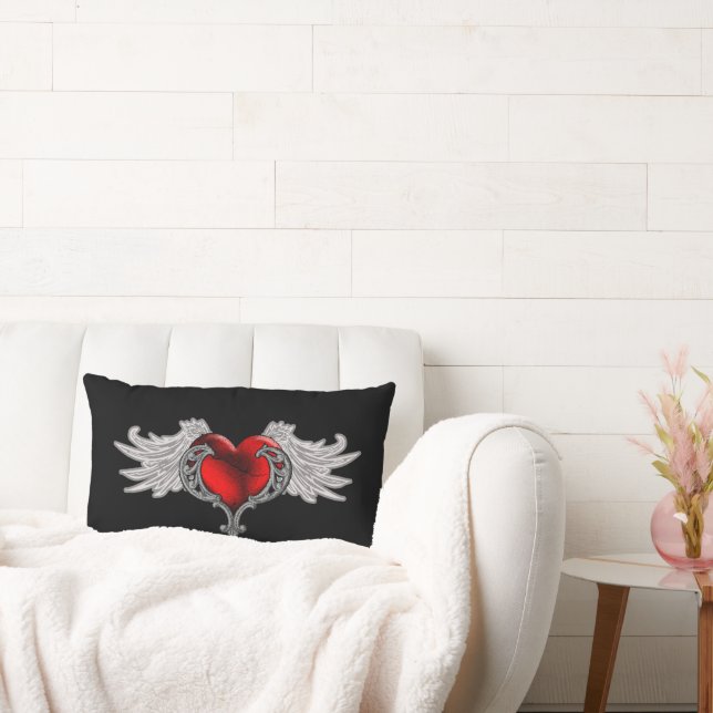 Goth Heart with Angel Wings Throw Pillow (Couch)