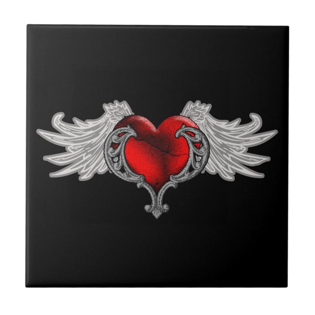 Goth Heart with Angel Wings Tile (Front)