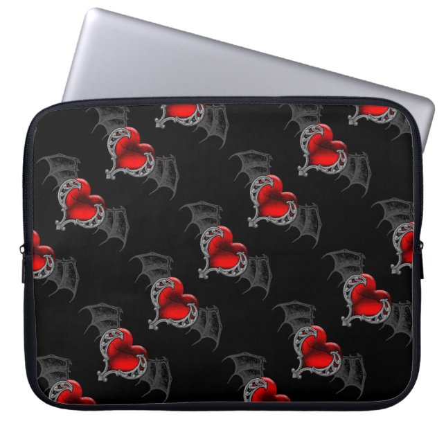 Goth Heart with Bat Wings Laptop Sleeve (Front)