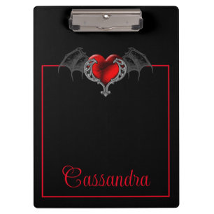 Goth Heart with Bat Wings Personalised Clipboard