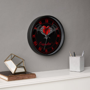 Goth Heart with Bat Wings Personalised Clock