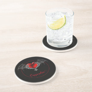 Goth Heart with Bat Wings Personalised Coaster