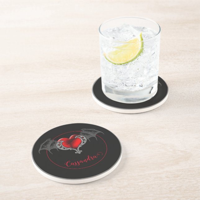 Goth Heart with Bat Wings Personalised  Coaster (Side)
