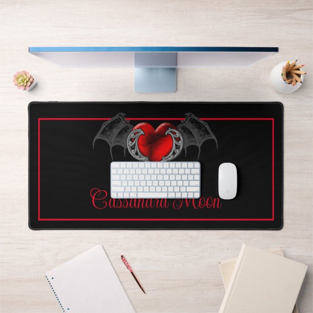 Goth Heart with Bat Wings Personalised  Desk Mat (Office 1)