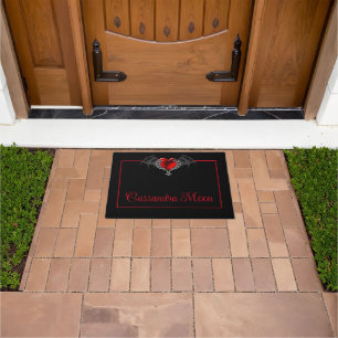 Goth Heart with Bat Wings Personalised  Doormat